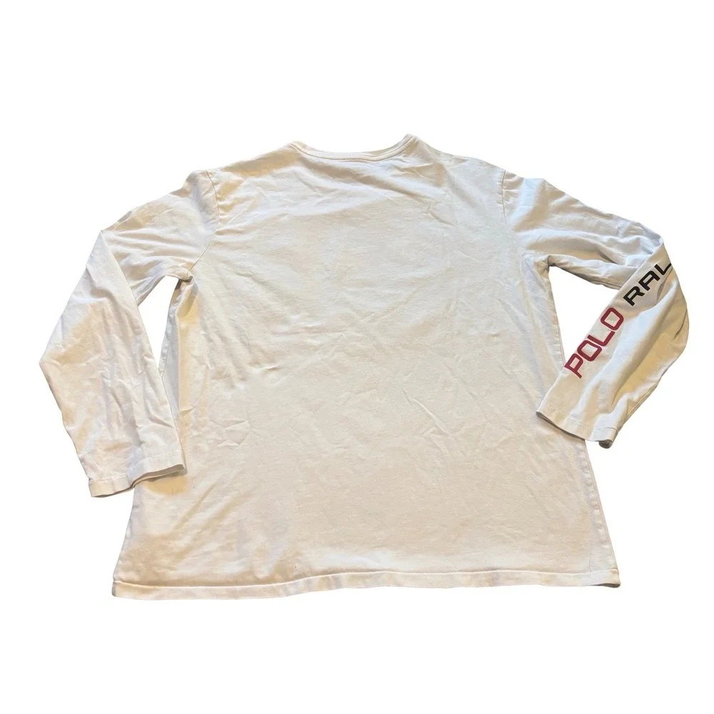 Polo Ralph Lauren Mens Long Sleeve Graphic T-Shirt White Flag Logo Large